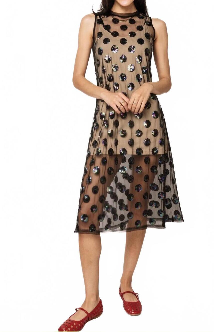 NEW QUEEN OF SPARKLES sheer sequin polka dot midi coverup dress in black